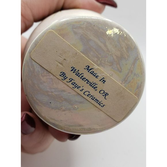 VTG Antique Iridescent Pink Rose Floral Single Stem Bud Vase Signed Fay's Cerami - Picture 3 of 10